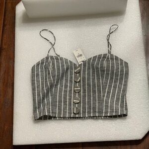 🆕 Express Striped Gray Button-Up Crop Top